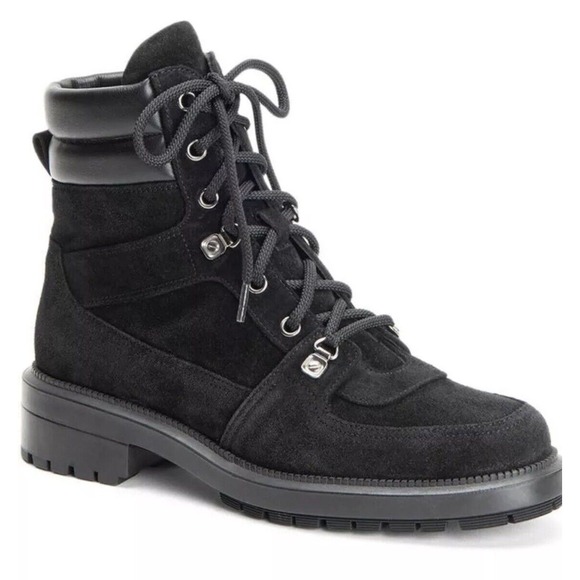 Aquatalia Combat Suede Leather Ankle Flat Weatherproof Lene‎ Boots Size 10 Black - Picture 1 of 12
